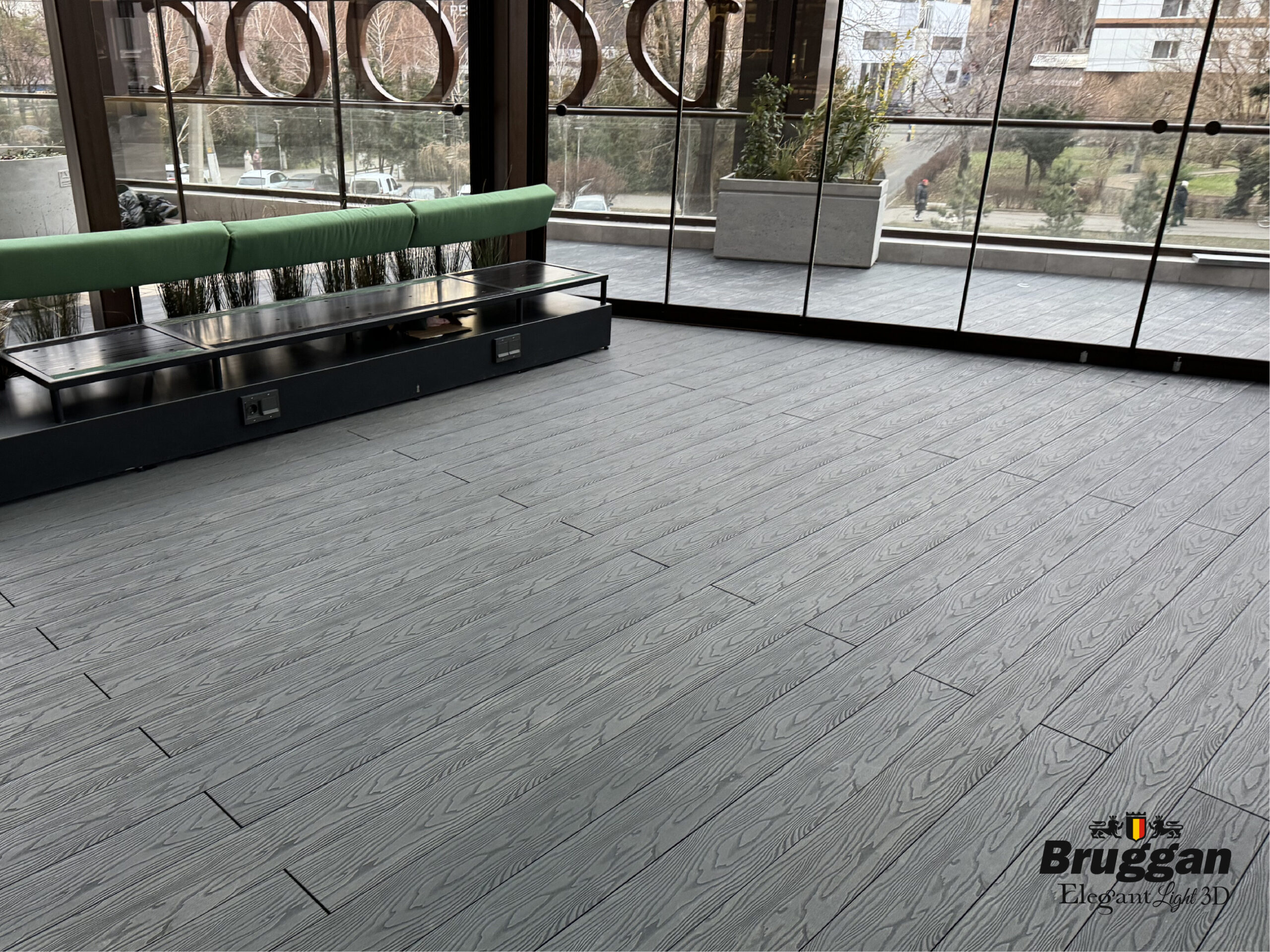 Decking board Bruggan Elegant Light 3D Anthracite. 3D embossing. For terraces, verandas, swimming pools, roof lining.