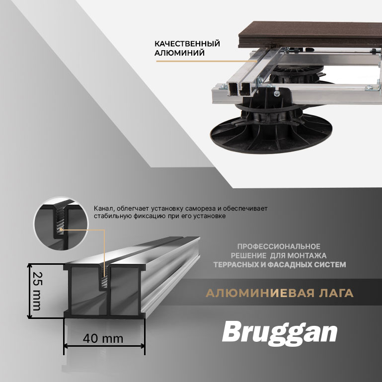 Алюминиевая лага Bruggan – новейшая технология монтажа террасных систем