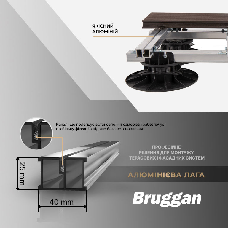 Алюмінієва лага Bruggan – новітня технологія монтажу терасних систем