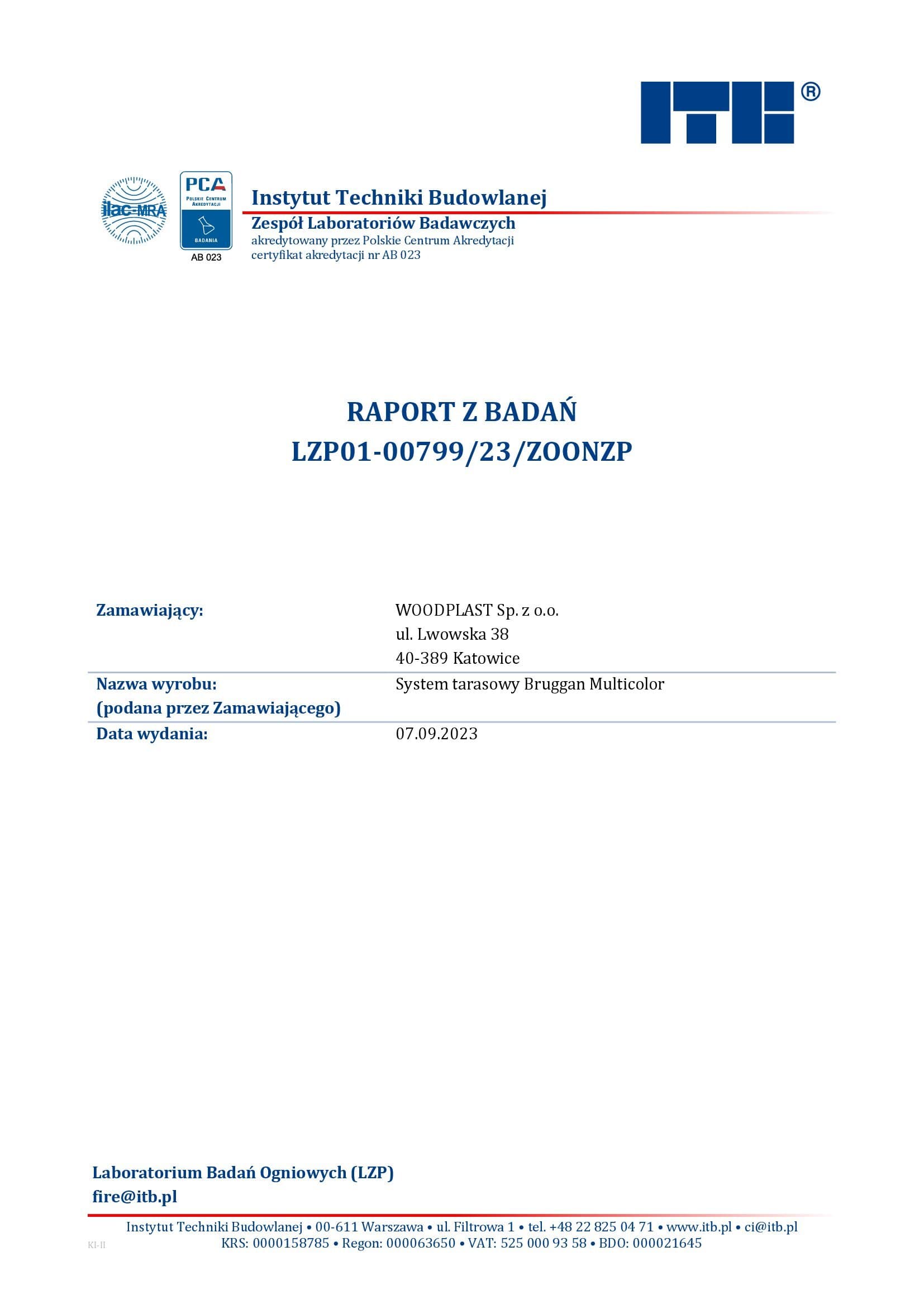 ITB Research Report LZP01-00799/23/ZNZP Bruggan Multicolor, Poland. For architects