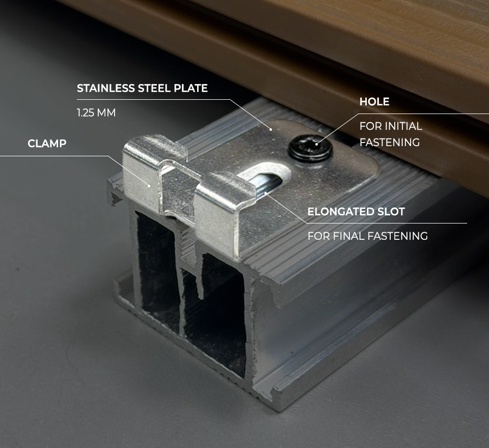 Newly developed Start/Finish clip. We recommend to try the new improved universal clip ‘start/finish’ for the installation of terrace systems.