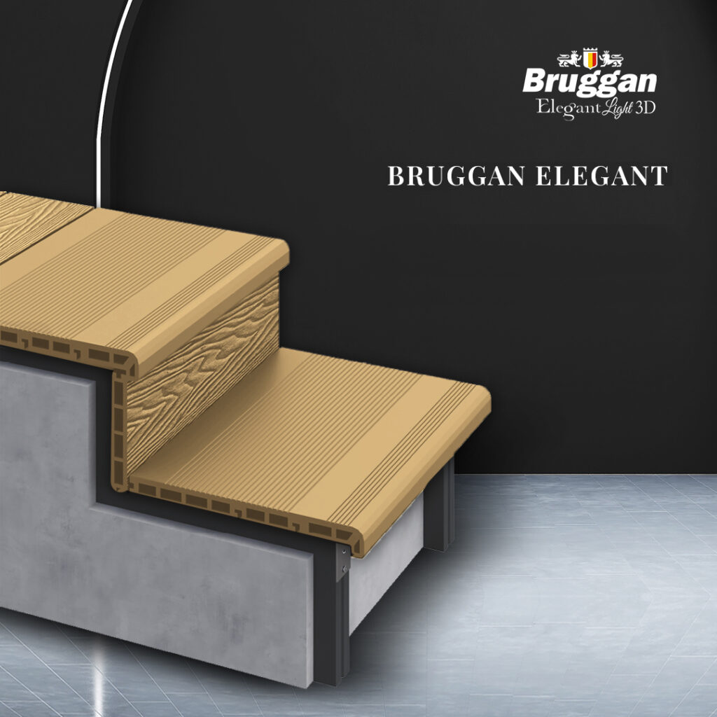 Neuheit der Saison – die Bruggan Elegant Stufe. Die Stufe setzt einen perfekten Abschluss für Ihre Terrasse und erleichtert die Montage erheblich.