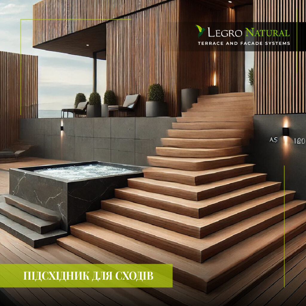Універсальний профіль AS180 для терасної та фасадної системи Legro Natural. Підсходинка