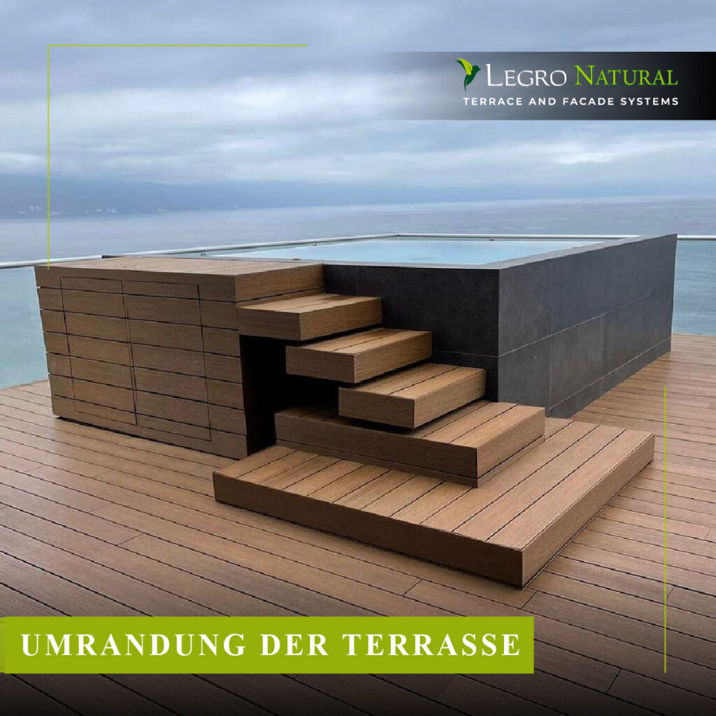 Universelles Profil AS180 für das Terrassen- und Fassadensystem Legro Natural. Umrandung der Terrasse