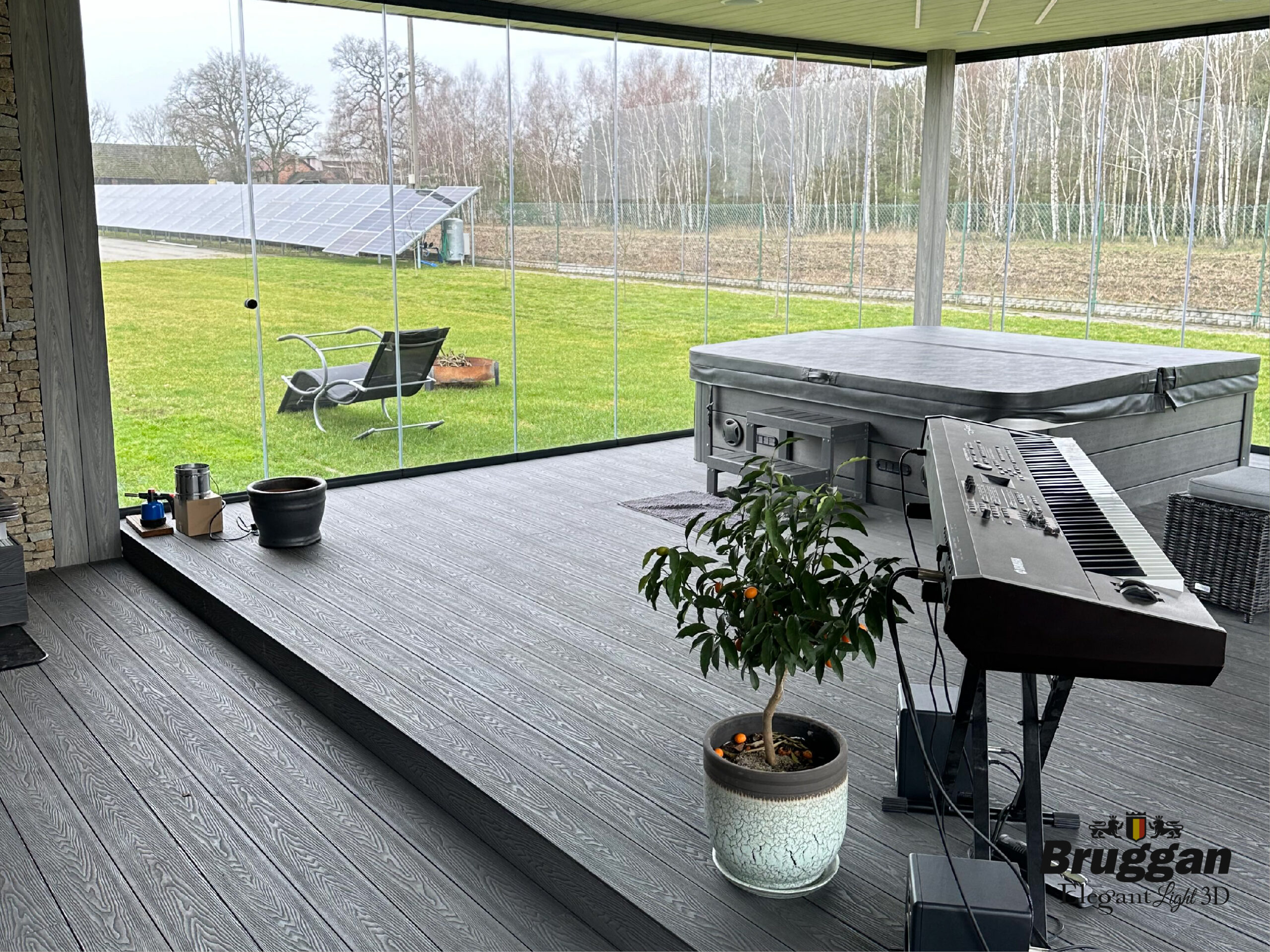 Террасная доска Bruggan Elegant Light 3D Graphite. 3Д тиснение. Для террас, беседок, веранд, бассейнов, подшивки крыш.