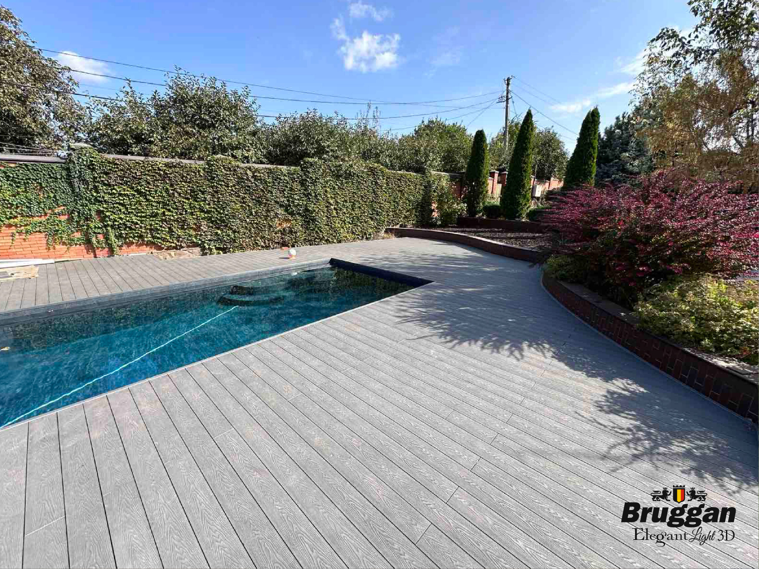 Террасная доска Bruggan Elegant Light 3D Graphite. 3Д тиснение. Для террас, беседок, веранд, бассейнов, подшивки крыш.