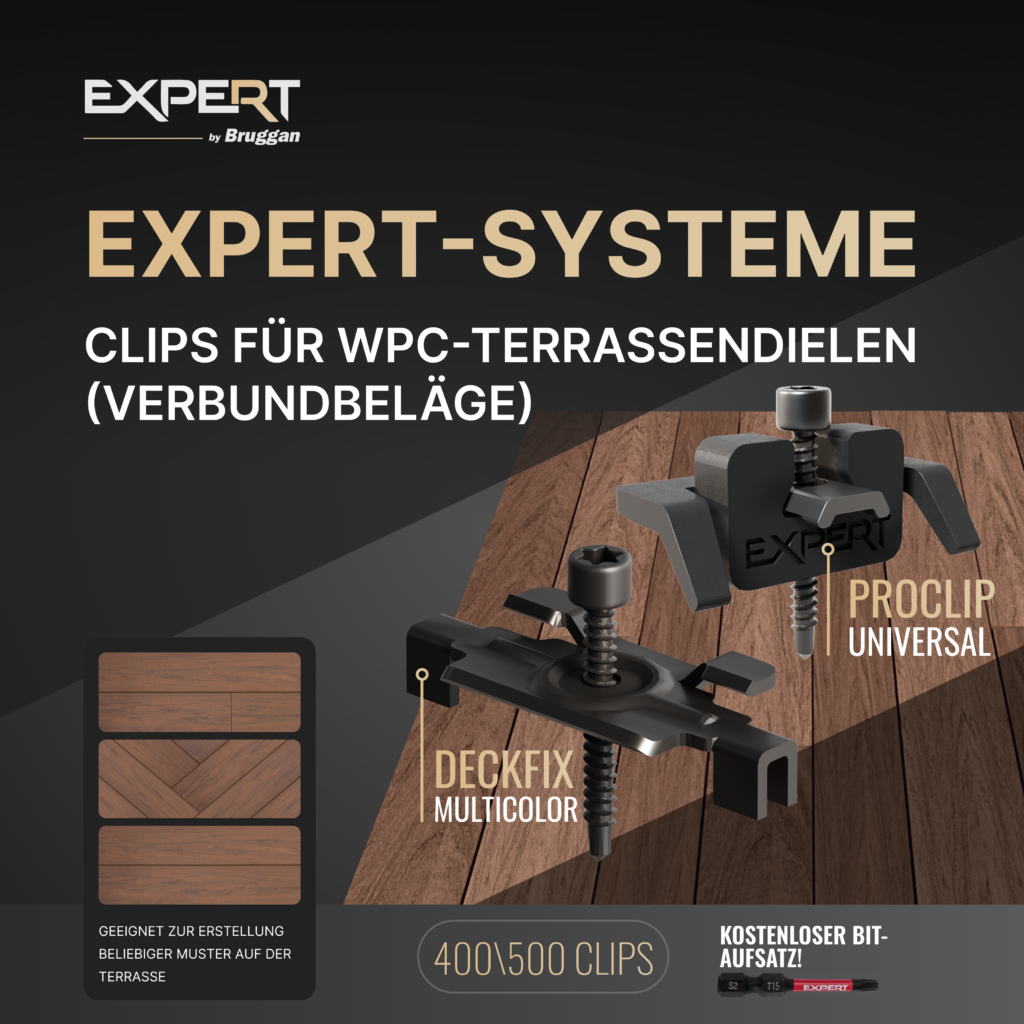 Klipse DECKFIX MULTICOLOR und PROCLIP UNIVERSAL. Ein völlig neuer Ansatz für Terrassenbefestigungssysteme.