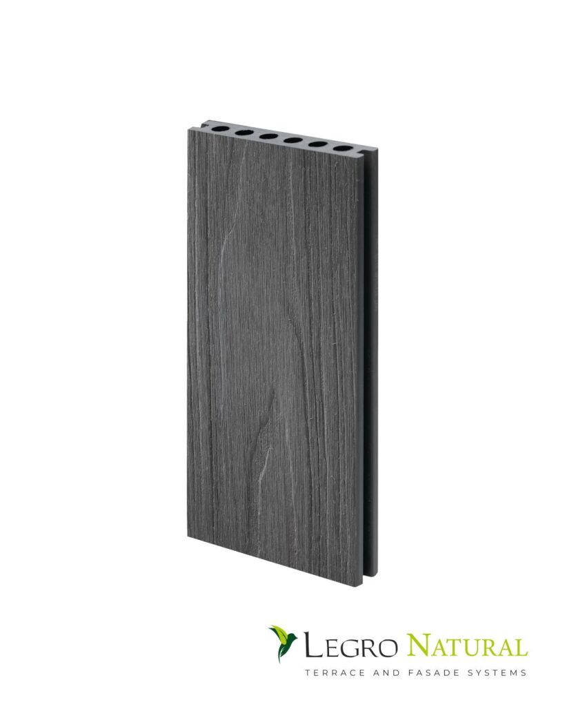 Dunkle Anziehungskraft. Die neue Farbe der Saison für Ihre Terrasse und Fassade – Legro Basalt. Diese Farbe hat auch die einzigartige Fähigkeit, sich nicht nur mit Grau oder Schwarz, sondern fast mit allen Farben und Texturen zu kombinieren.