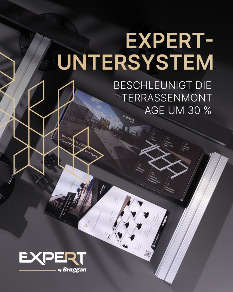 Neues Unterkonstruktionssystem „Experte“ – beschleunigt die Terrassenmontage erheblich und spart Kosten.