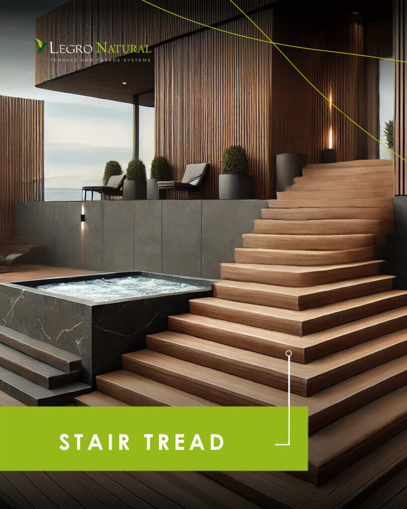 New - universal profile AS180 for Legro Natural terrace and facade system. Stair treads