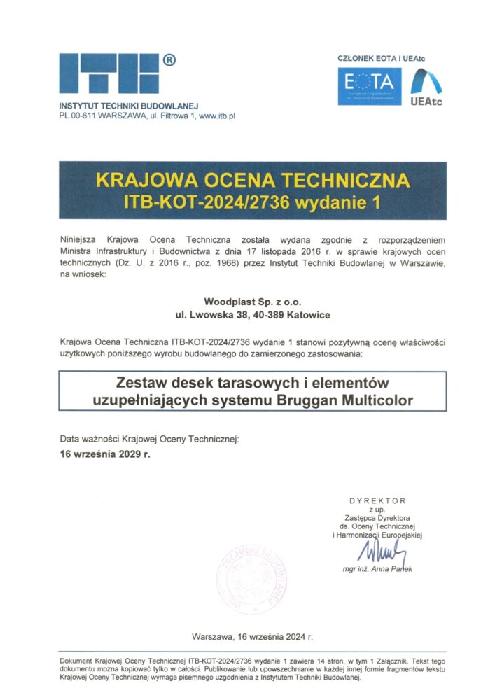 National Technical Assessment ITB-KOT-2024/2736, edition 1 Bruggan Multicolor. For architects