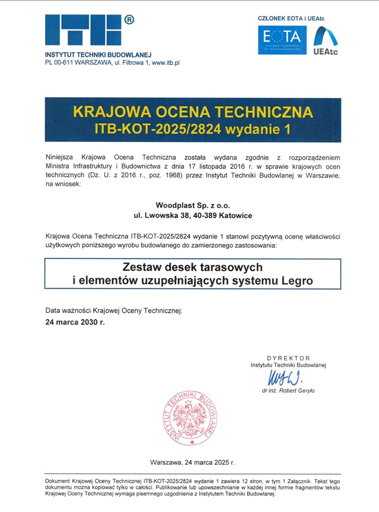 National Technical Assessment ITB-KOT-2025/2824, edition 1 Legro. For architects