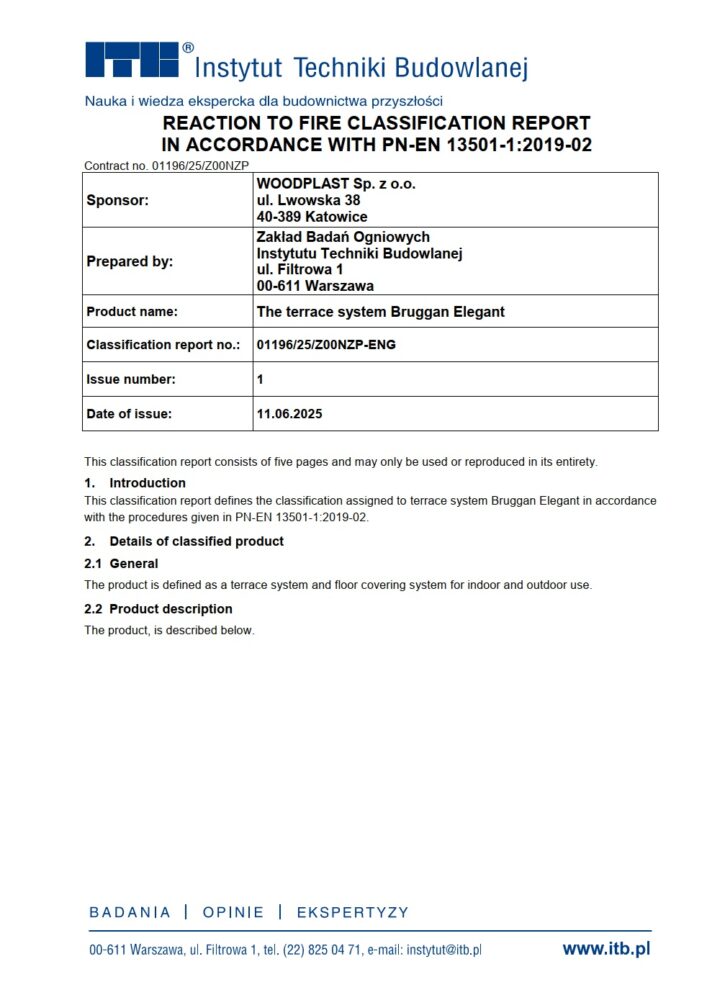 REACTION TO FIRE CLASSIFICATION BRUGGAN ELEGANT. For architects