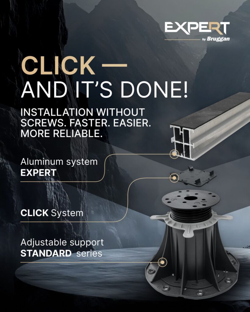 Bruggan Expert Clip System – nowy system klipsów do mocowania legarów i wsporników DD Pedestal
