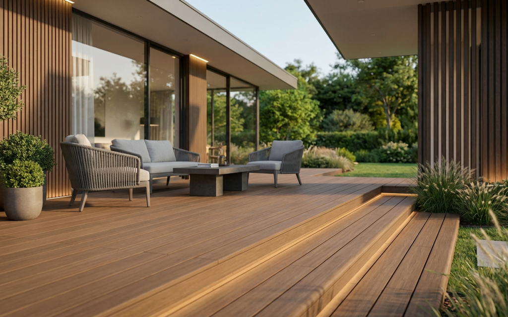 LEGRO ST140 — профіль для сходинок і завершення тераси у кольорах TEAK, GOLDEN MAPLE, WALNUT