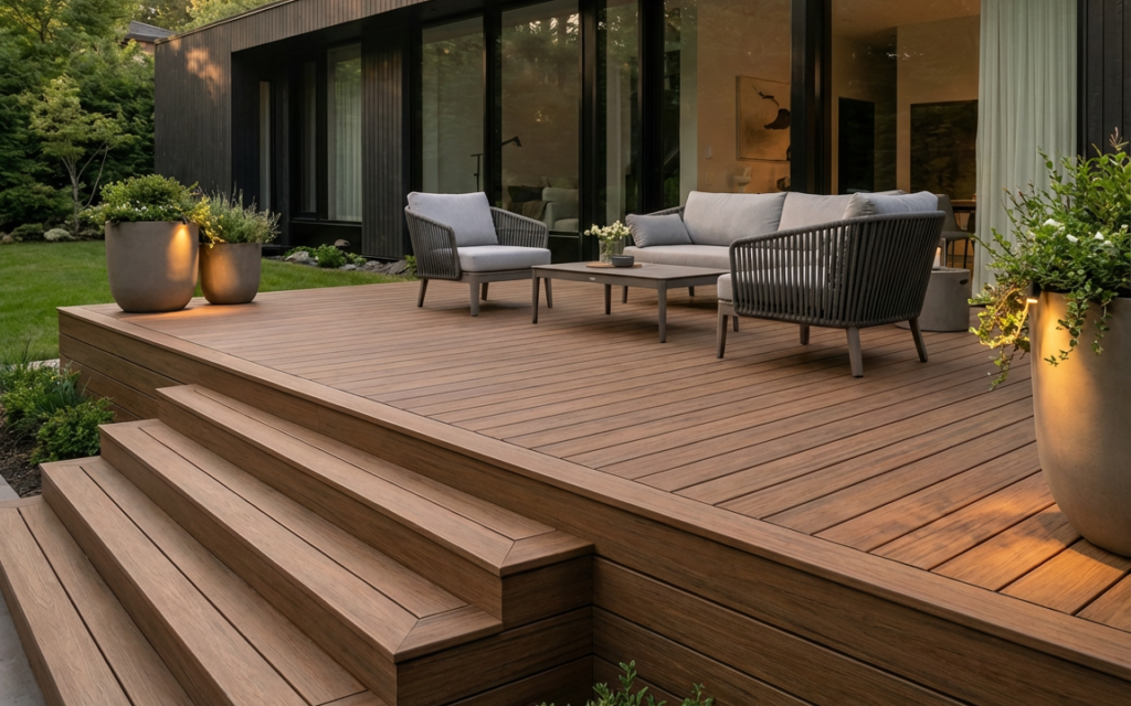 LEGRO ST140 — профіль для сходинок і завершення тераси у кольорах TEAK, GOLDEN MAPLE, WALNUT