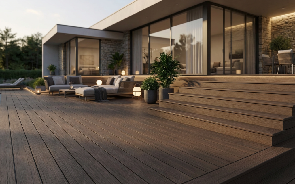 LEGRO ST140 — профіль для сходинок і завершення тераси у кольорах TEAK, GOLDEN MAPLE, WALNUT