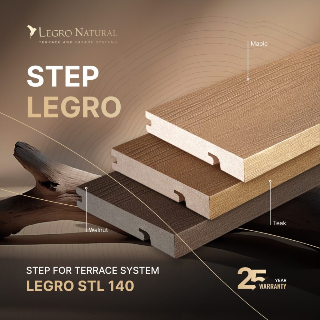 LEGRO ST140 — Profile for Steps and Deck Edges in TEAK, GOLDEN MAPLE, and WALNUT Colors