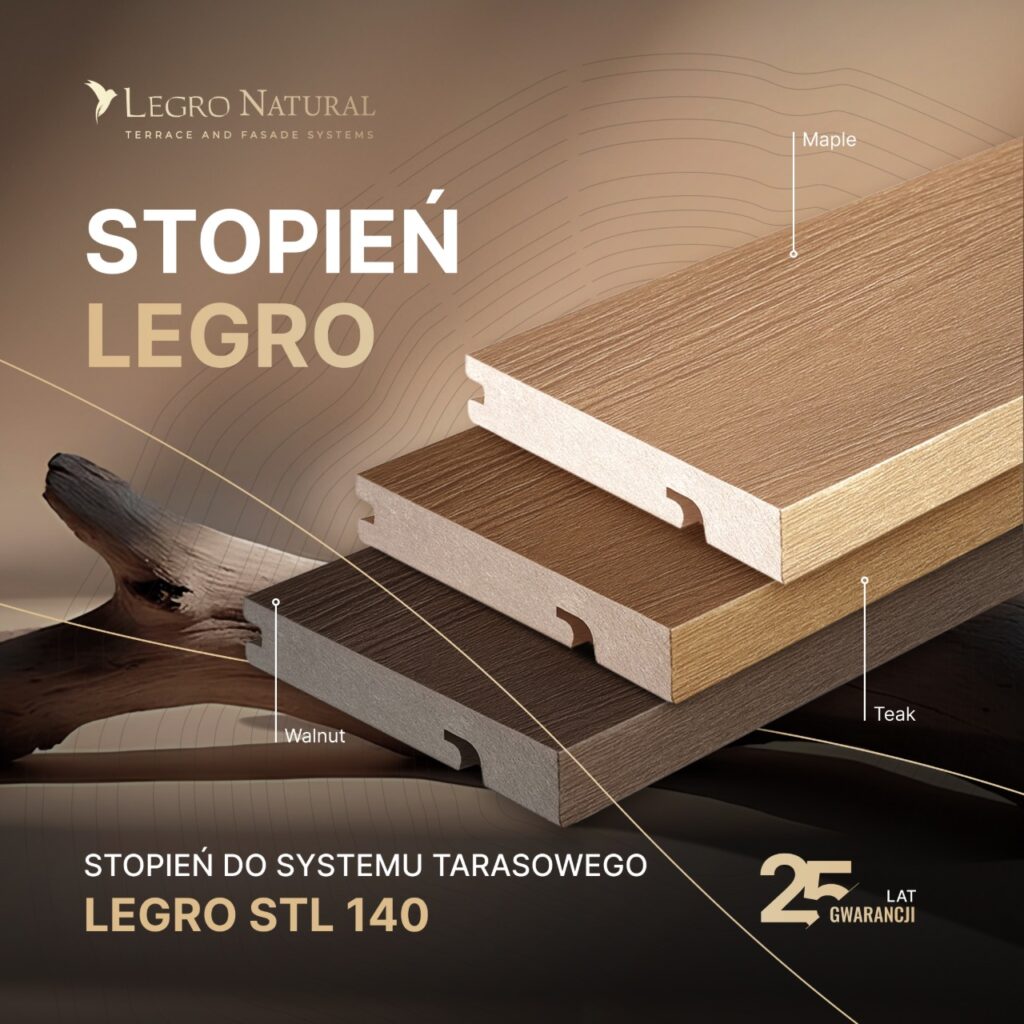 LEGRO ST140 — profil do stopni i zakończenia tarasu w kolorach TEAK, GOLDEN MAPLE, WALNUT